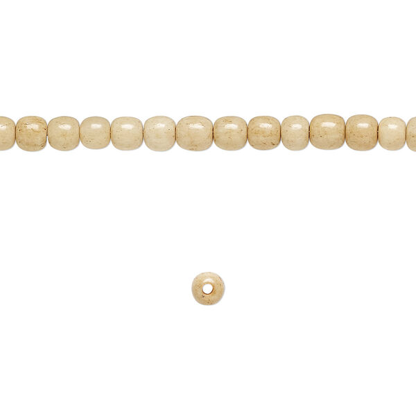 Bead, bone (dyed), antiqued brown and white, 4mm round, Mohs hardness 2-1/2. Sold per 15-1/2" to 16" strand. image number 0
