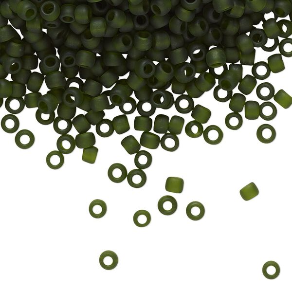 Seed bead, TOHO BEADS®, glass, pkg/50g, #8 round, translucent frosted olivine (TR-08-940F). image number 0