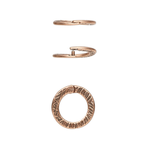 Loop Lock™, JBB Findings, antique copper-plated pewter (tin-based alloy), 13mm double-sided textured flat round. Sold per pkg of 4. image number 0