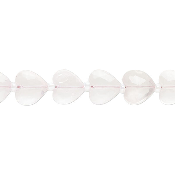 Rose quartz 1pkg21, hand-cut faceted puffed heart bead natural B grade, 9x8mm image number 0
