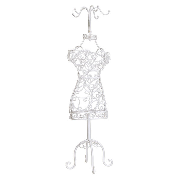 Display, necklace, steel, white, 38 x 9-1/2 x 9-1/2 inches female torso with 5 attached hangers. Sold individually. image number 0