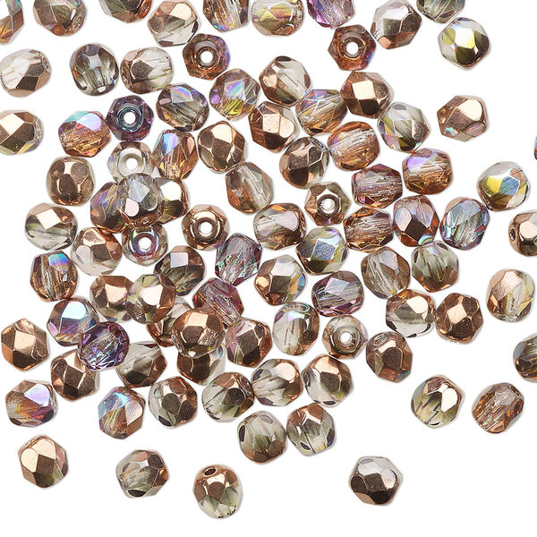Bead, Czech fire-polished glass, two-tone clear AB and metallic Capri gold, 4mm faceted round. Sold per pkg of 1,200 (1 mass). image number 0