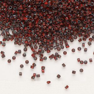 Seed bead, Delica®, glass, pkg/50g, #11 round, opaque Picasso red (DB-2263).