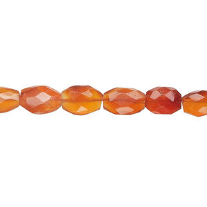 Carnelian 1pkg1, hand-cut faceted puffed oval bead, 13 inch 6x5mm-11x6mm