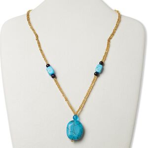 Multi-gemstone / glass / "pewter" (zinc-based alloy) 1pkg1, silver-finished / antique gold-finished faceted flat nugget necklace 17 inch / lobster claw clasp large