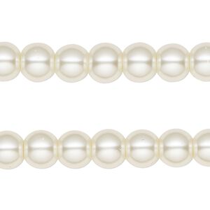 Bead 1pkg2, glass pearl, coated glass, ecru, 7-8mm round. 15-inch strands.