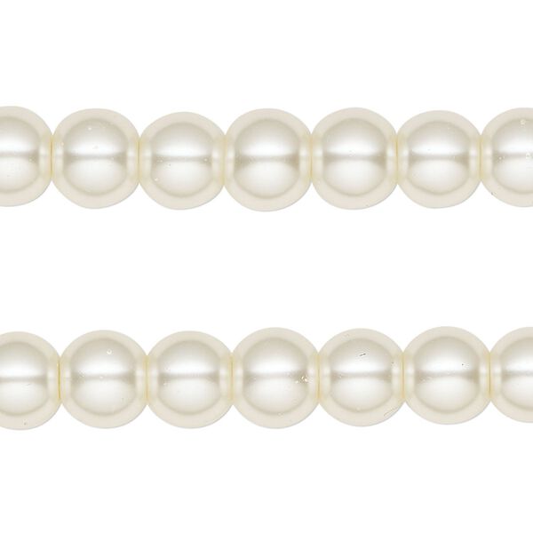 Bead, glass pearl, coated glass, white, 7-8mm round. Sold per pkg of (2) 15-inch strands. image number 0