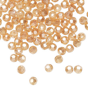 Bead 144pk translucent crystal golden shadow, Celestial Crystal® 4mm round
