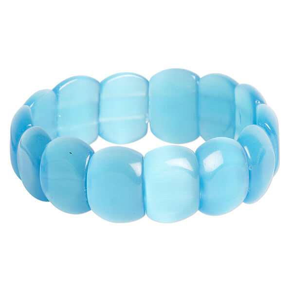 Bracelet, Just for Fun, stretch, cat's eye glass (fiber optic glass), turquoise blue, 6-inch. Sold individually. image number 0