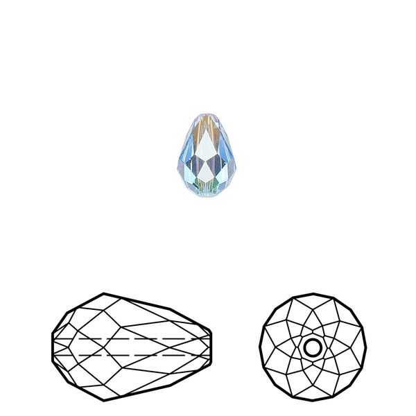 Bead 4pk aquamarine shimmer 2X, Crystal Passions® 9x6mm teardrop 5500 image number 0
