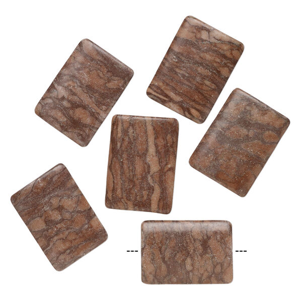 Brown zebra stone 1pkg6, puffed rectangle bead natural, 40x28mm-41x31mm image number 1