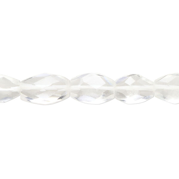 Bead, quartz crystal (natural), 8x7mm -13x8mm faceted hand-cut oval, B- grade, Mohs hardness 7. Sold per 14-inch strand, approximately 35 beads. image number 0