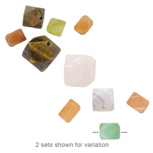 Multi-gemstone / glass 1pkg5, faceted nugget bead natural mix medium