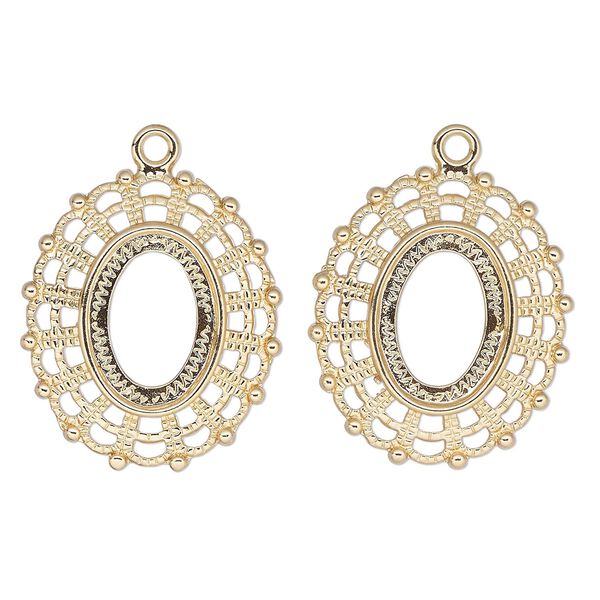 Focal, gold-plated "pewter" (zinc-based alloy), 32x28mm fancy oval, 18x13mm oval setting. Sold per pkg of 2. image number 0