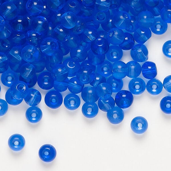 Bead 1pkg1, glass, translucent cobalt blue, 4mm round, 4 ounces image number 0