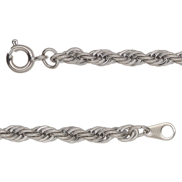 Chain, antique silver-finished brass, 4mm French rope, 24 inches with springring clasp. Sold individually. image number 0