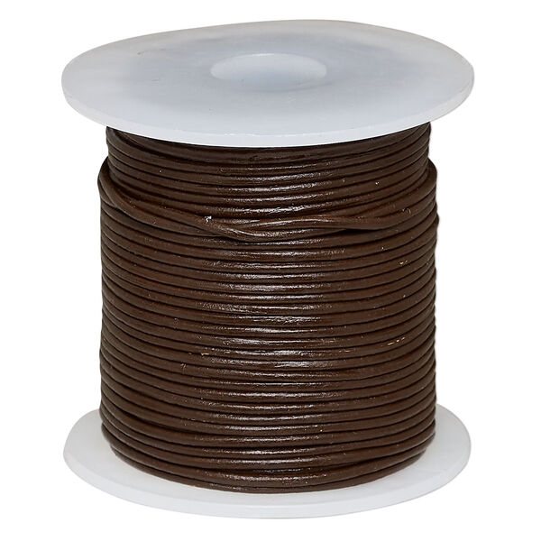 Cord, leather (dyed), brown, 1-1.2mm round. Sold per 25-yard spool. image number 0