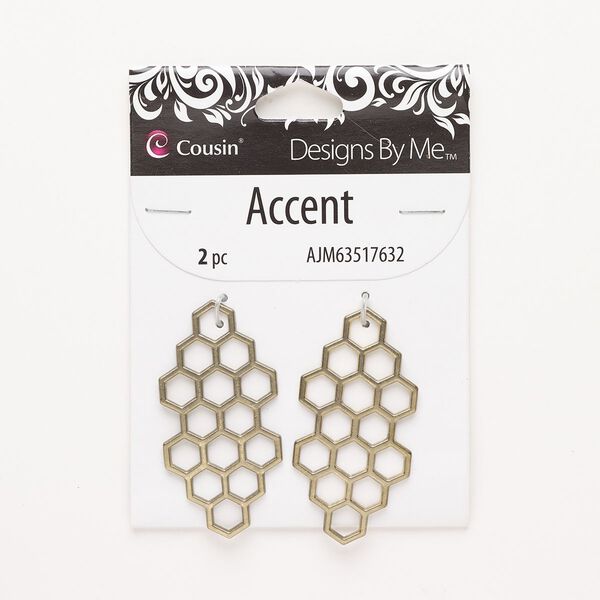 Focal, gold-finished "pewter" (zinc-based alloy), 49x24mm honeycomb. Sold per pkg of 2. image number 0