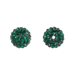 Bead, glass rhinestone / epoxy / resin, dark green, 12mm round. Sold individually.