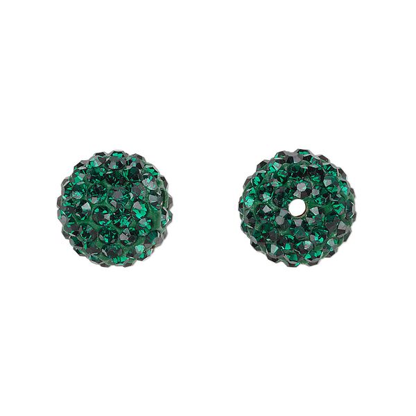 Bead, glass rhinestone / epoxy / resin, dark green, 12mm round. Sold individually. image number 0