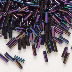 Bead, Preciosa Ornela Czech glass, bugle bead, pkg/50g, #3, red iris opaque black, (59195).