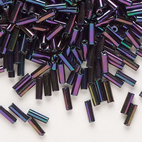 Bead, Preciosa Ornela Czech glass, bugle bead, pkg/50g, #3, red iris opaque black, (59195). image number 0