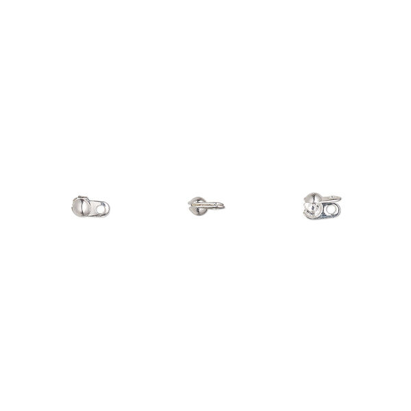 Bead tip, silver-plated brass, 3.5x2mm side clamp-on with closer loop. Sold per pkg of 100. image number 0