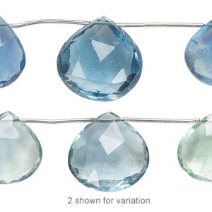 Blue-green fluorite 1pkg5, hand-cut top-drilled faceted puffed teardrop bead natural graduated 12x12mm-18x18mm
