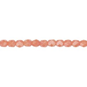 Bead, Czech fire-polished glass, opaque pink, 4mm round. Sold per 15-1/2" to 16" strand, approximately 100 beads.