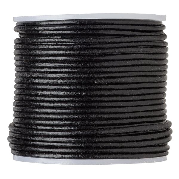 Cord, leather (dyed), black, 1.4-1.6mm round. Sold per 25-yard spool. image number 0