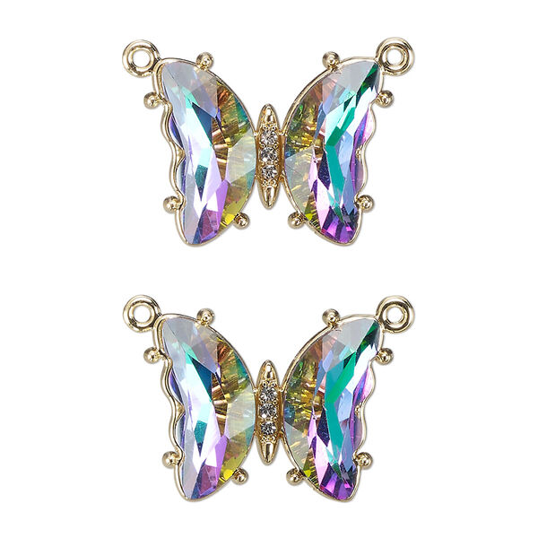 Connector, gold-finished brass, clear vitrail medium, 19x15mm butterfly with closed loop. Sold per pkg of 2. image number 0