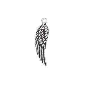 Charm, antiqued sterling silver, 22x7mm single-sided wing. Sold individually.