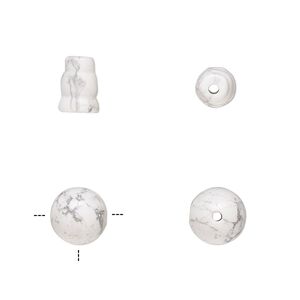 Howlite 2pkg2, T-drilled round / cone bead natural 8mm / 8x5mm-9x6mm