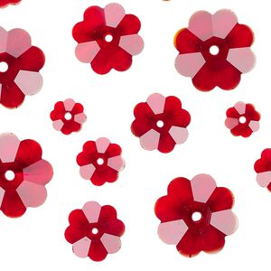 Bead assortment 1pkg20 glass, red, 6-14mm margarita flower.