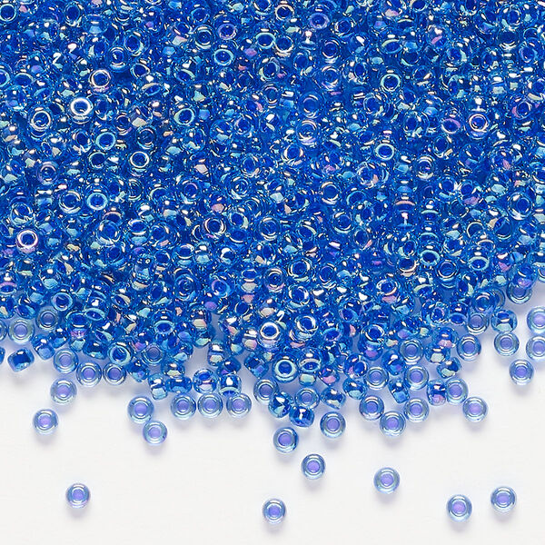 Seed bead, Miyuki, glass, pkg/250g, #11 rocaille, translucent cobalt-lined rainbow sapphire (RR-353). image number 0