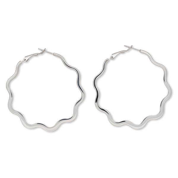 Earring, stainless steel, 54x47mm flower hoop. Sold per pair. image number 0