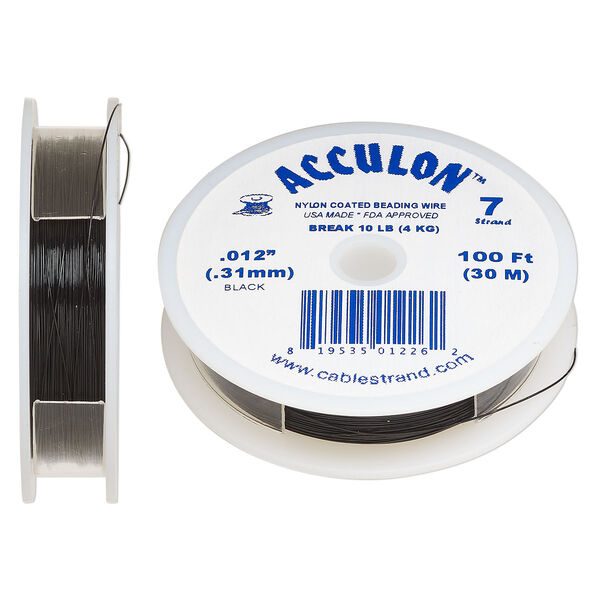 Beading wire, Acculon®, nylon-coated stainless steel, black, 7 strand, 0.012-inch diameter. Sold per 100-foot spool. image number 0