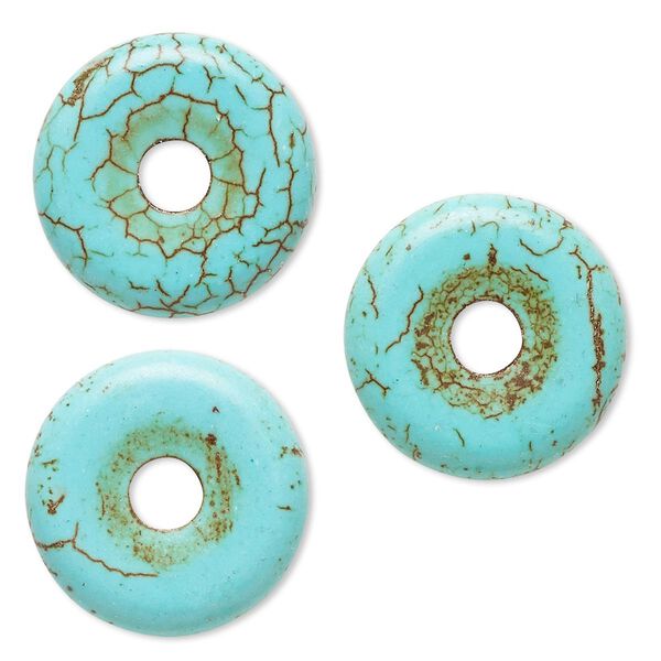 Component, "howlite" (resin) (imitation), aqua blue, 20mm round donut. Sold per pkg of 3. image number 0