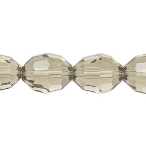 Bead, glass, translucent khaki, 15x12mm faceted oval. Sold per 7-inch strand, approximately 10 beads.
