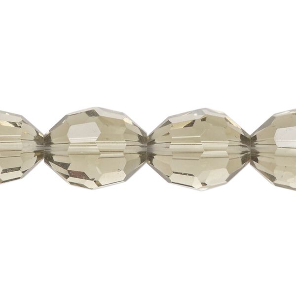 Bead, glass, translucent khaki, 15x12mm faceted oval. Sold per 7-inch strand, approximately 10 beads. image number 0