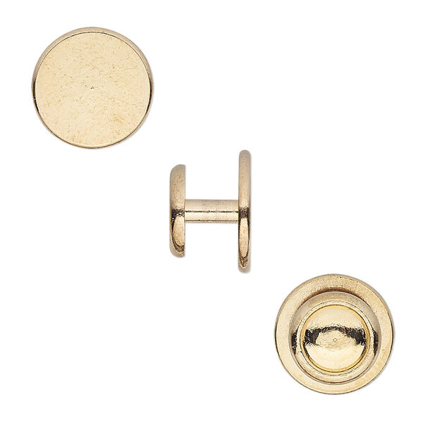 Cuff link, gold-finished brass, 12x8mm with 12mm round pad. Sold per pkg of 2 pairs. image number 0