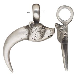 Pendant, antique pewter (tin-based alloy), 42x33mm single-sided bear claw. Sold individually.