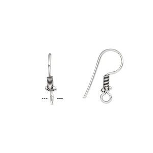 Ear wire fishhook 1pkg50 antique silver-plated, 19mm / 4x2mm coil / 4x1mm rondelle / open loop, 21 gauge copper 25 pair