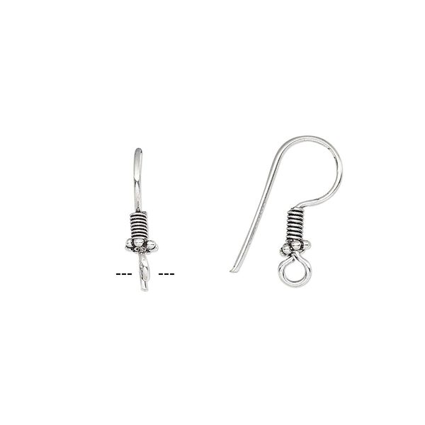 Ear wire fishhook 1pkg50 antique silver-plated, 19mm / 4x2mm coil / 4x1mm rondelle / open loop, 21 gauge copper 25 pair image number 0