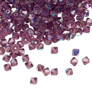 Bead 48pk amethyst AB, Preciosa Czech crystal 4mm bicone