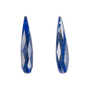 Lapis lazuli 1pkg2, hand-cut top-drilled faceted teardrop bead natural 28x6mm