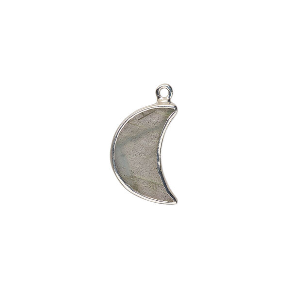 Drop sterling silver labradorite 1pk 15x10mm hand-cut flat 2-sided half moon, natural image number 0