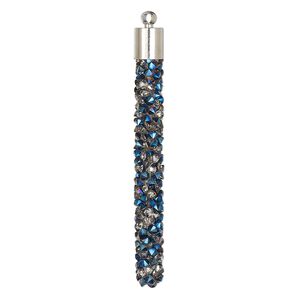 Focal, glass / resin / imitation rhodium-finished brass, metallic half-coated clear and blue, 53x6mm stick. Sold per pkg of 4.