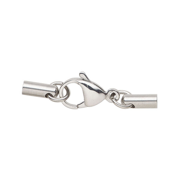Clasp lobster claw 1pkg1, 35x8mm / 9x4mm cord end, stainless steel 1-strand image number 0