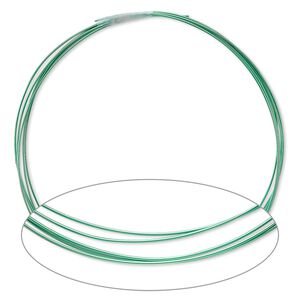 Wire, anodized niobium, green, half-hard, round, 20 gauge. Sold pkg of 5 feet.